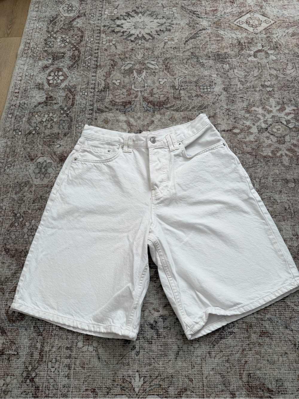 Free People White High-Waist Denim Bermuda Shorts